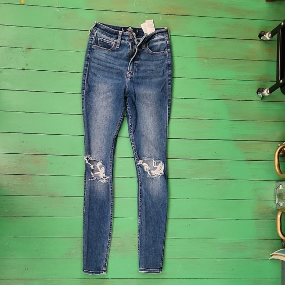 Blue Skinny Distressed Jeans Hollister 24